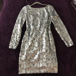 Aidan Mattox Silver Sequined Cocktail Dress